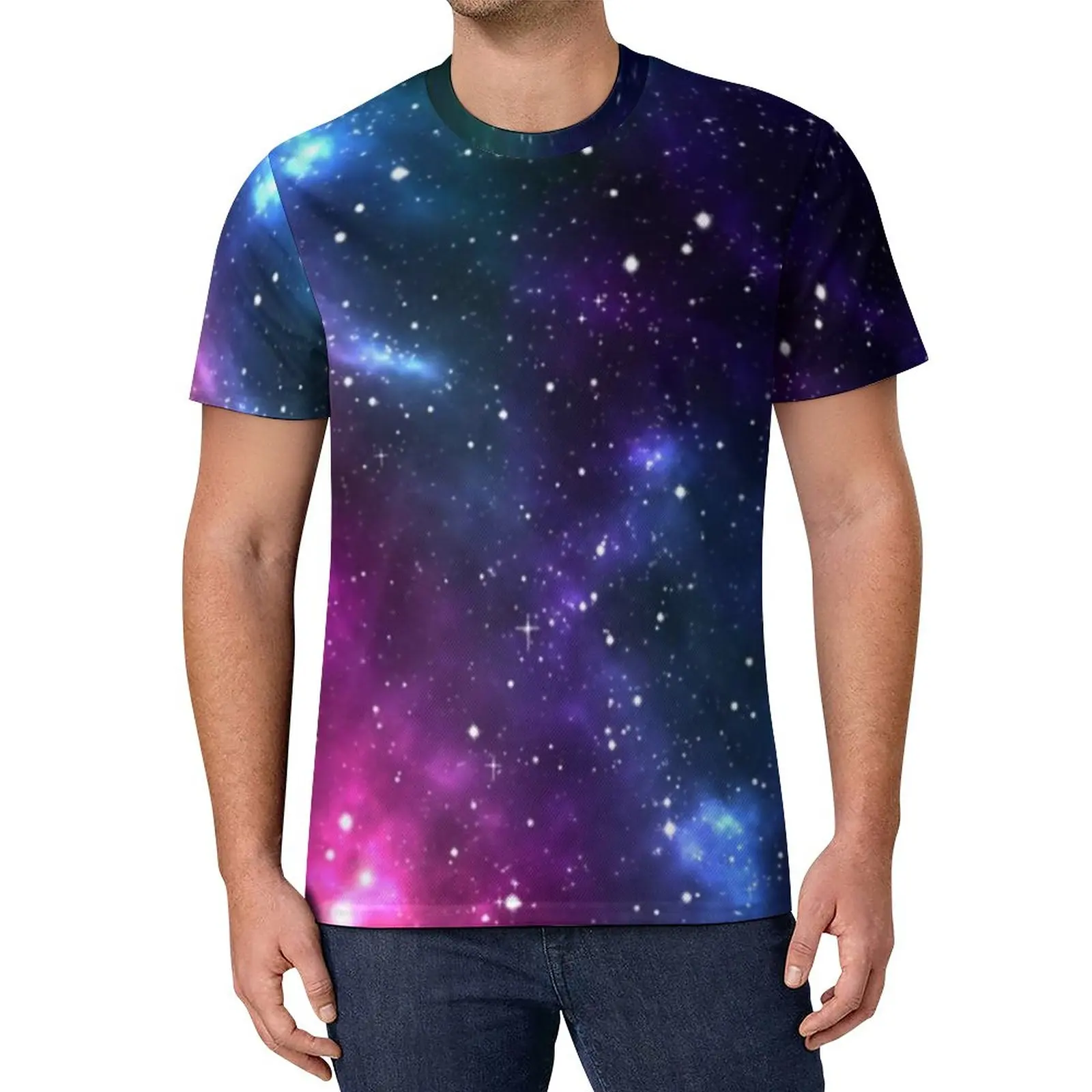 Purple Blue Galaxy Nebula T Shirt Man Stardust Graphic Streetwear T Shirts Beach Hippie Tees Custom Oversized Clothes