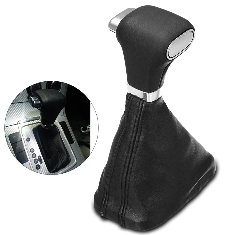 Car AT Car Gear Shift Knob Gaitor Shifter Lever Gear Stick Knob Leather Cover For Skoda Tiguan Touran Bora Passat