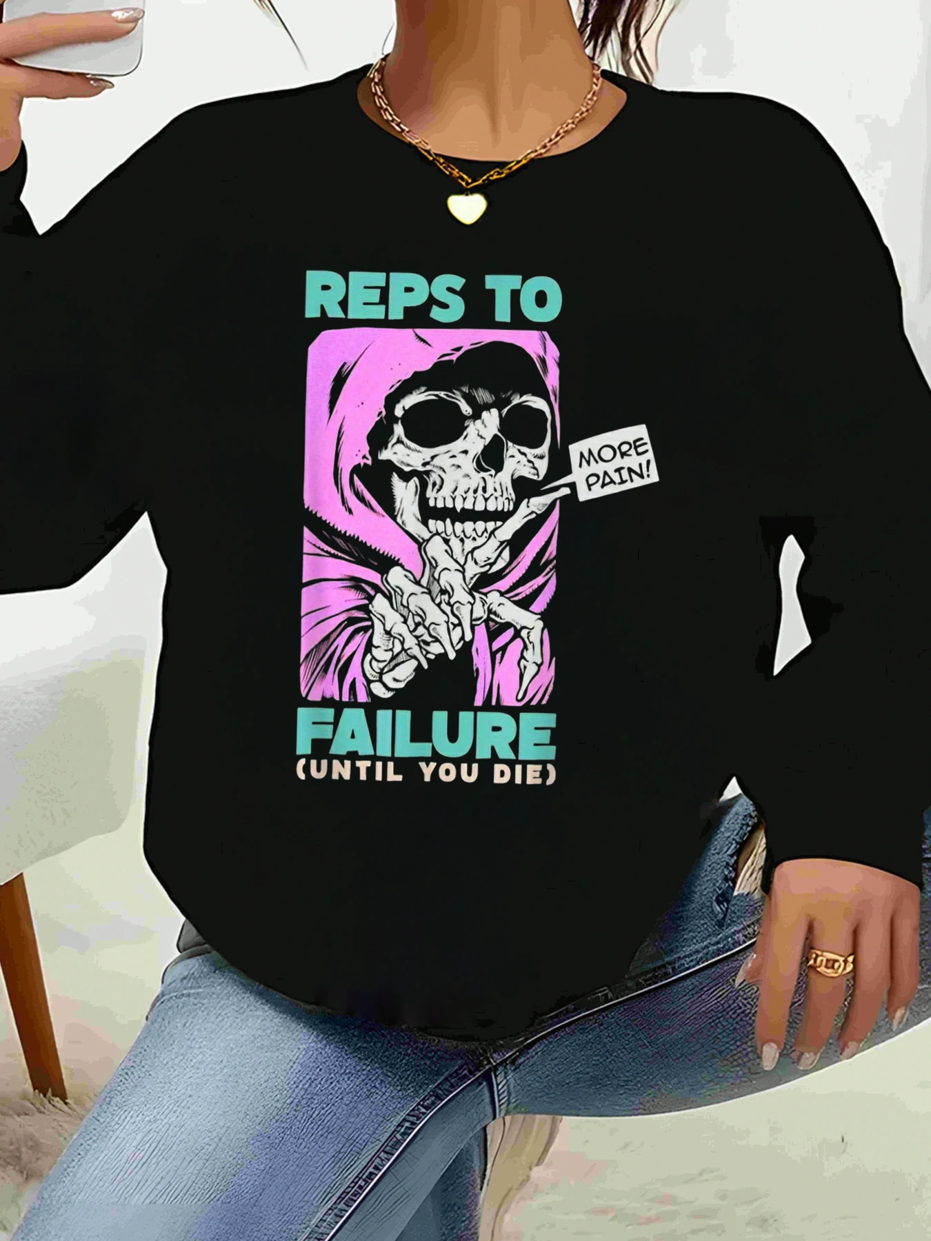 

Skull Reaper Reps to Failure Graphic Sweatshirt Halloween Workout Fashion Unisex Casual Wear for Fitness Enthusiasts