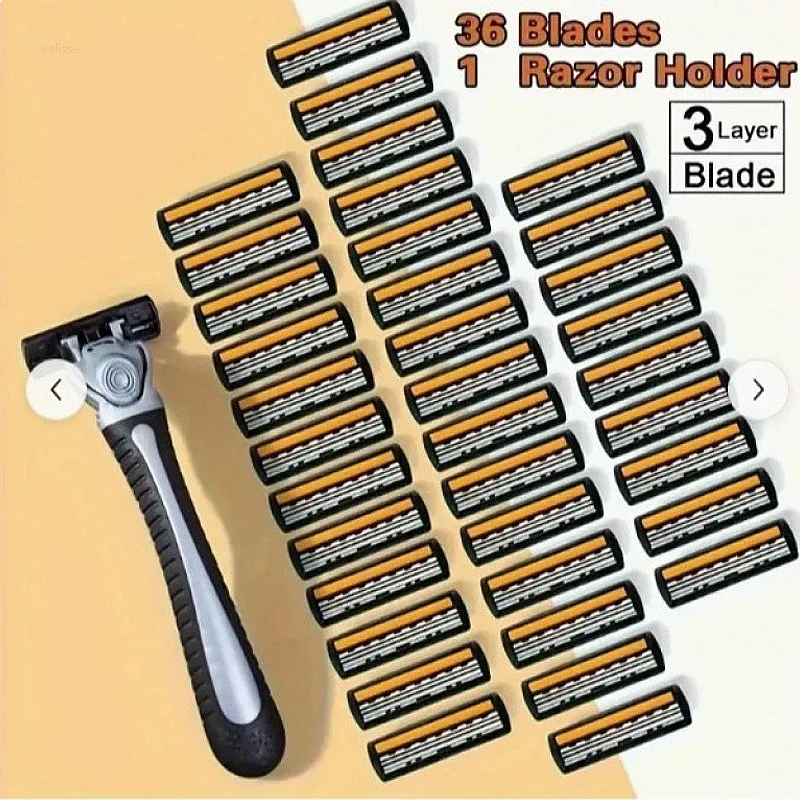 

Premium 3 Layer Manual Razor For Men Stainless Steel Replacement Blade Refills Shaving Cartridge Smooth Grooming Tool Gift Set