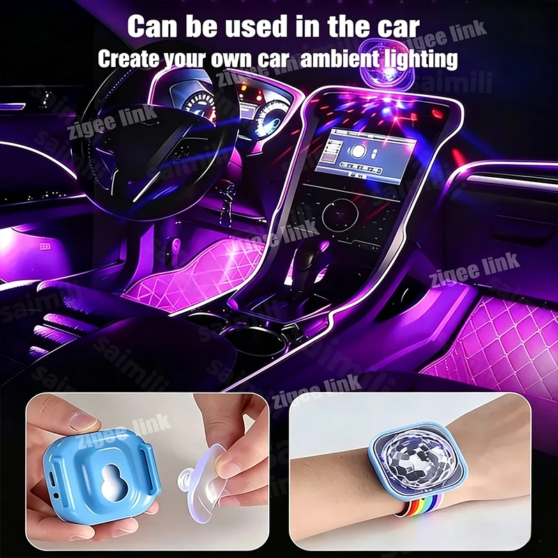 Portable LED Lamp Night Strobe Watch Bracelet USB Charging Voice Controlled with Suction Cup for Room Decor Car Dance Club Party