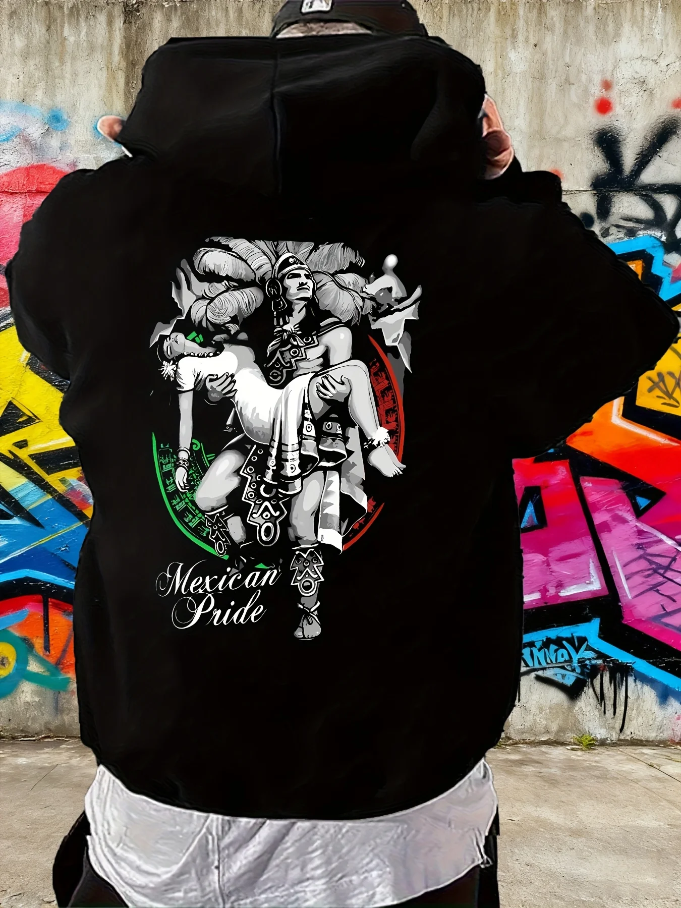 Men Mexican Pride Aztec Warrior Couple Hoodie Back Graphic Print Pullover Chicano Culture Streetwear Sweatshirt