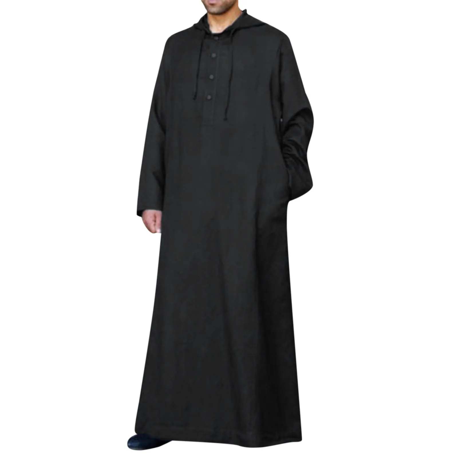 Muslim Robe Men Jubba Thobe Saudi Arabia Kaftan Homme Musulman Abaya Loose Casual Hooded Islamic Clothing Solid Color Robes