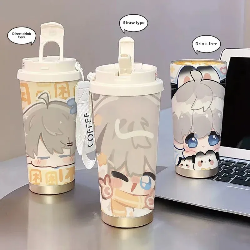 

Love and Deespace Xavier Sylus Rafayel Q-Plate Printed Double Drinking Ore Large Capacity Stainless Steel Straw Insulation Cup