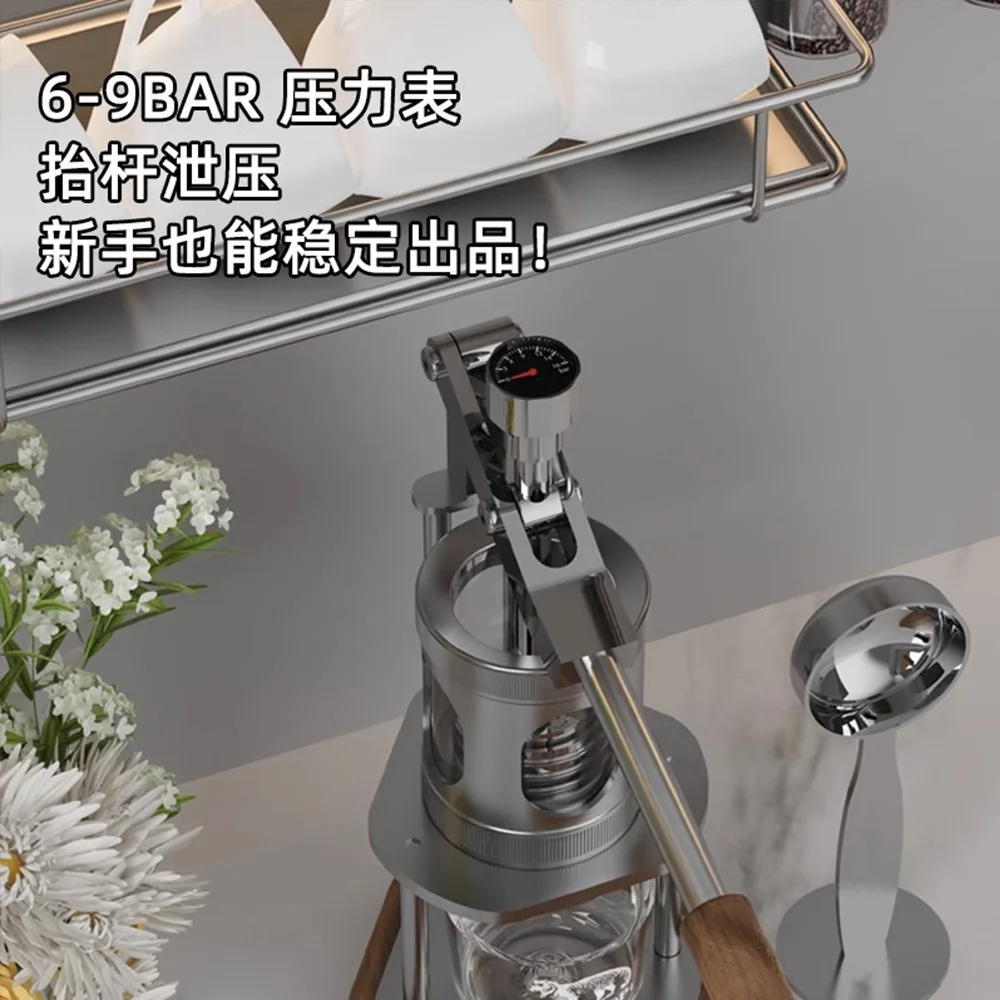 Portable Hand-Press Coffee Maker Outdoor Italian Manual Coffee Maker Camping Office Pull-Handle Coffee Maker