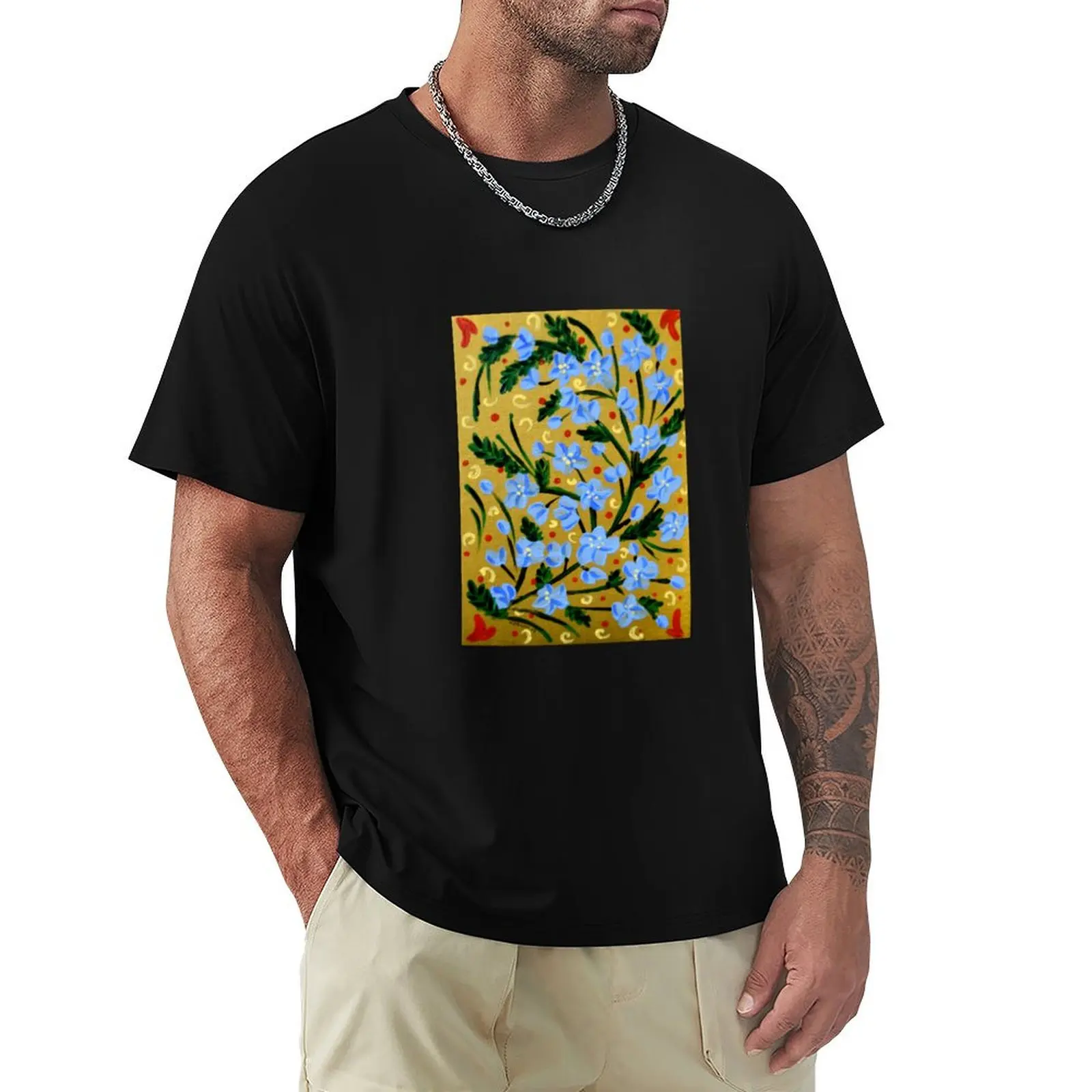 Forget-me-nots on Gold T-Shirt cotton t shirt man T-Shirt