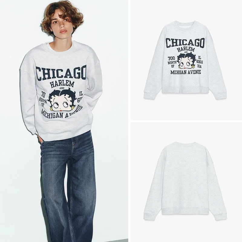

Fashionable round Neck Printed Long Sleeve Sweatshirt for Girls New Arrival Autumn ZA2025 Casual Style Knitted Top