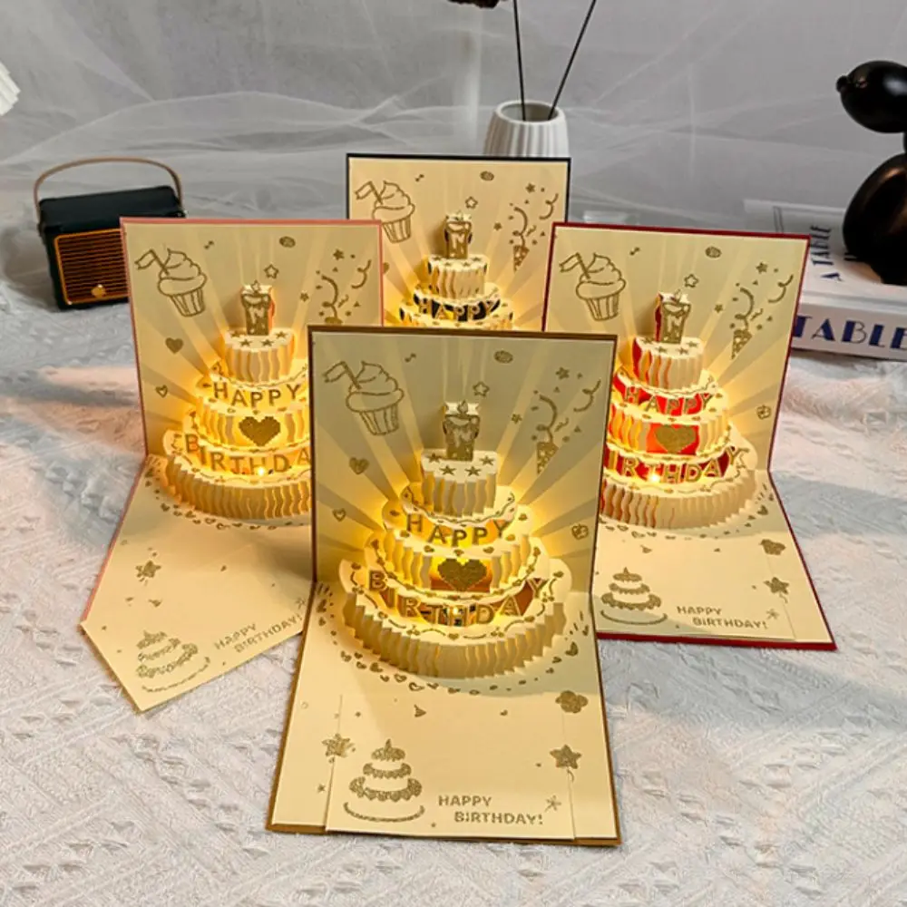 

3D Light Birthday Card with Musical Folding Type Gift Message Cards with Envelope Pop Up Greeting Cards Birthday Party Supplies