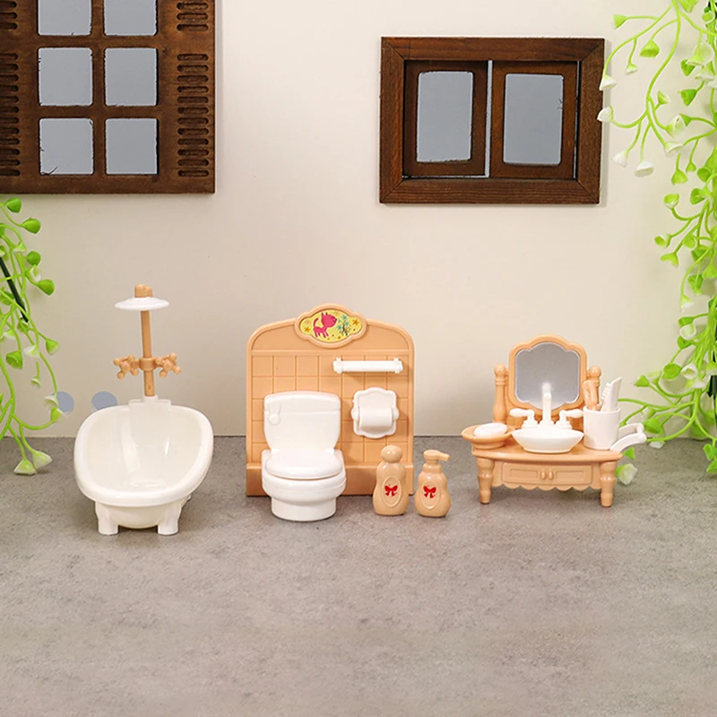 1Set 1:12 Dollhouse Miniature Bathtub Toilet Sink Bathroom Set Furniture Home Model Decor Toy Doll House Accessories