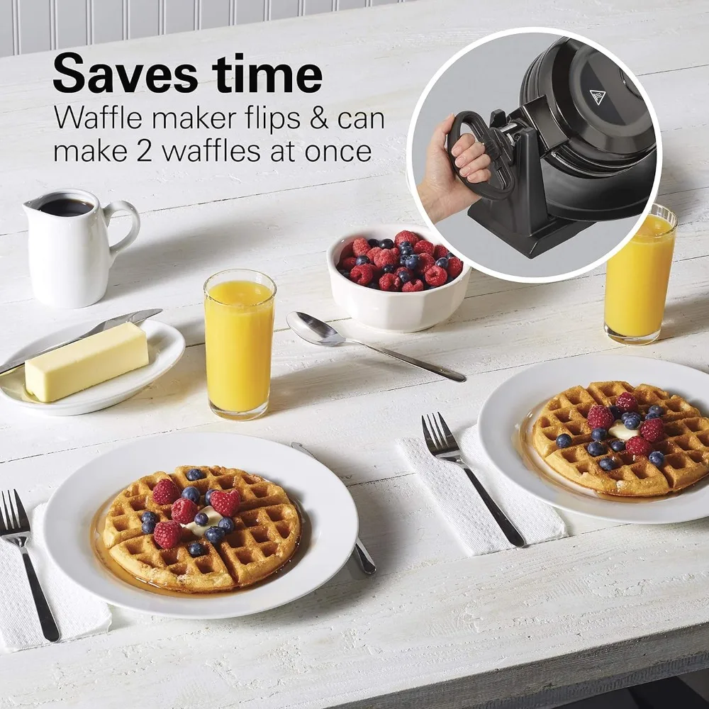 Belgian Waffle Maker with Removable Nonstick Plates, Double Flip, Makes 2 at Once, Black