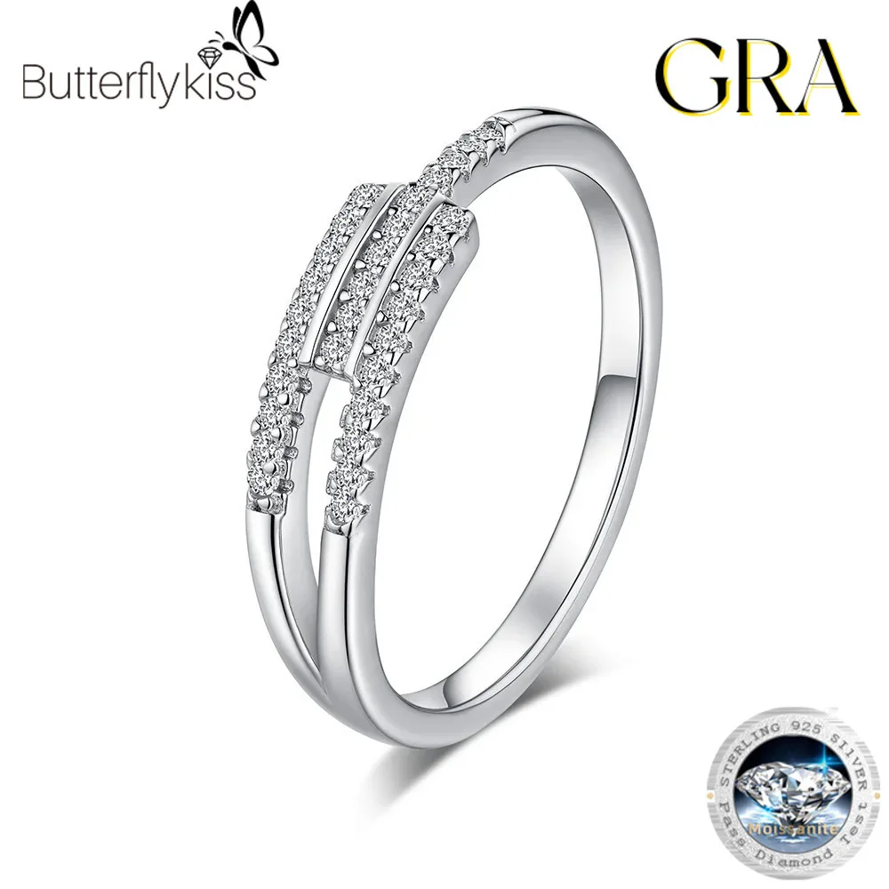

Модные кольца Butterflykiss из стерлингового серебра 925 пробы, блестящие круглые кольца с муассанитом Eternity Band для женщин, изящные ювелирные изделия