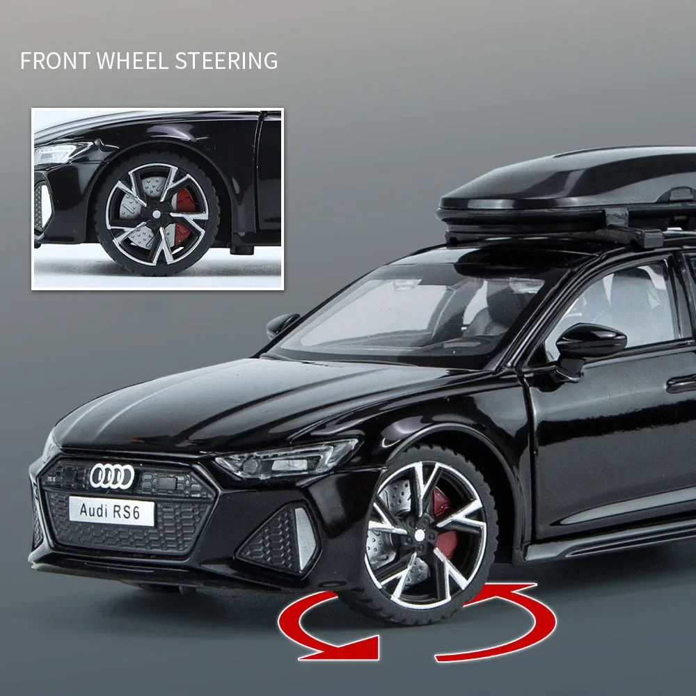 For Audi RS6 Toy Car Model with Sound Light Doors Opened Alloy Diecast Model Vehicle Collection Toy for Boy Adult Festival Gift