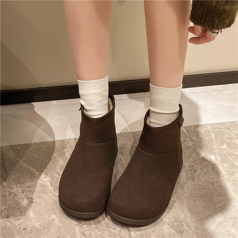 Retro Snow Boots Women's Autumn and Winter New Big Head Cute Cotton Boots Lamb Wool Thick-soled Fleece Warm Cotton Shoes