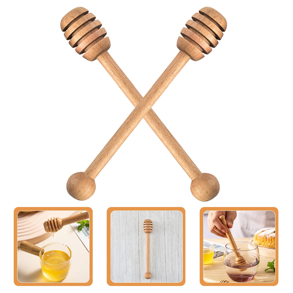 

2 Pcs Mini Honey Stirrer Household Mixers Stirring Stick Cocktail Packets Single Serve Beech Coffee Whisk