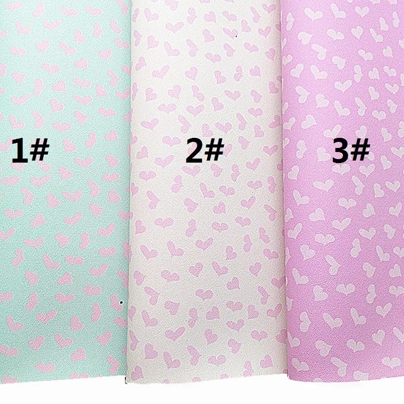 Pastel Colors Pink Hearts Printed Synthetic Faux Leather with Felt Backing Vinyl Fabric For Bows Earrings DIY 21X29CM FZ306A