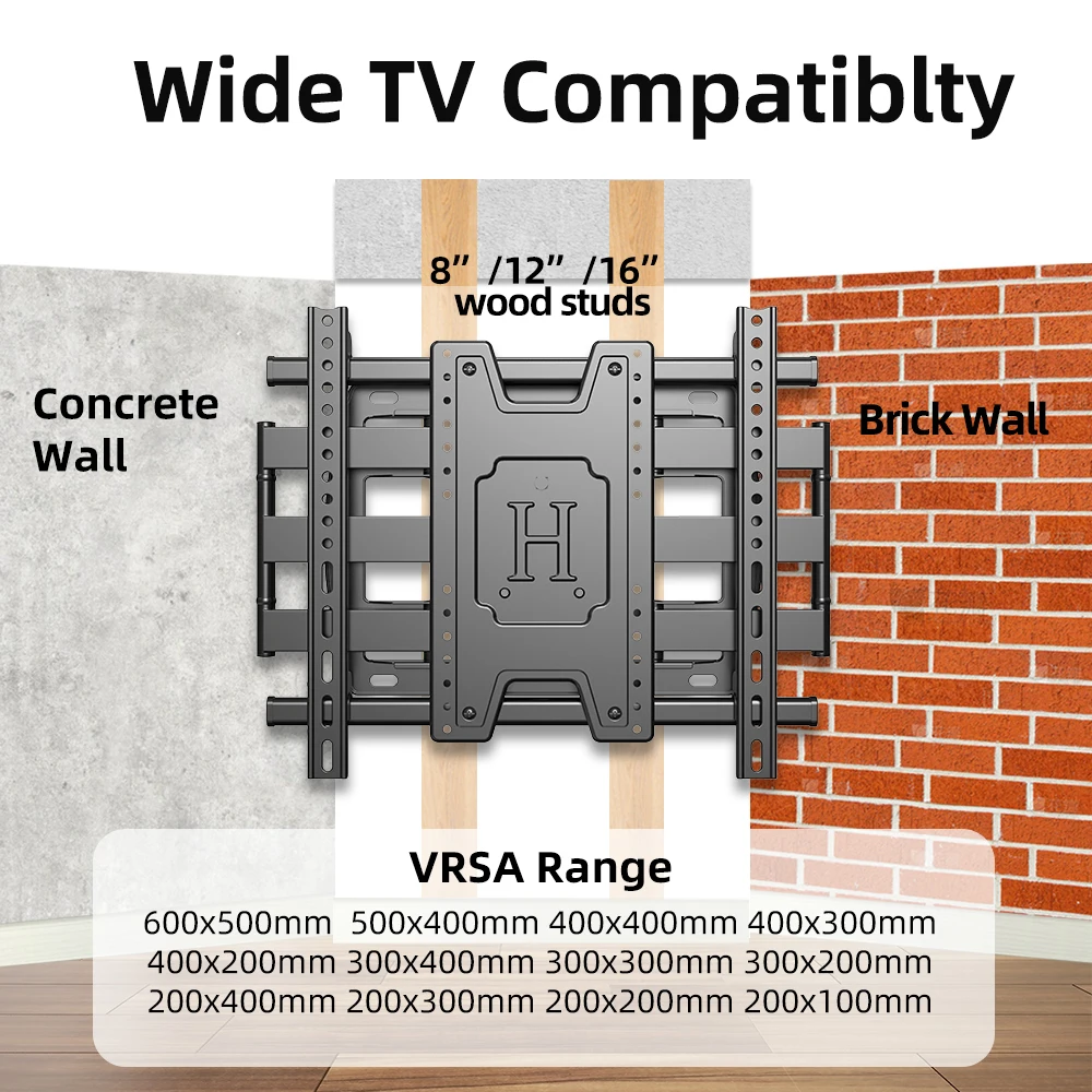 TV Wall Mount TV Bracket for Most 42-90 Inch TV, Full Motion TV Mount with Articulating Arms, Max VESA 600x500mm Loading176lbs