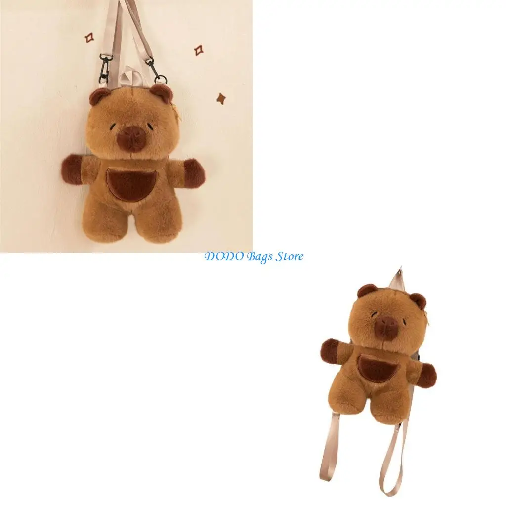 

Эстетический рюкзак с регулируемым ремнем, рюкзак с мультяшной капибарой, плюшевая сумка для хранения кукол для женщин