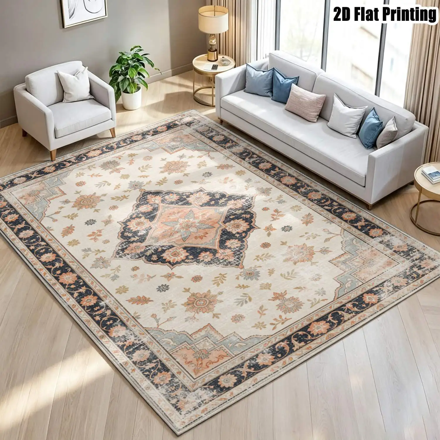 1Pc 2D Printed Retro Geometric Ethnic Pattern Carpet: Versatile, Machine-Washable, Multi-Size Home Decor Rug