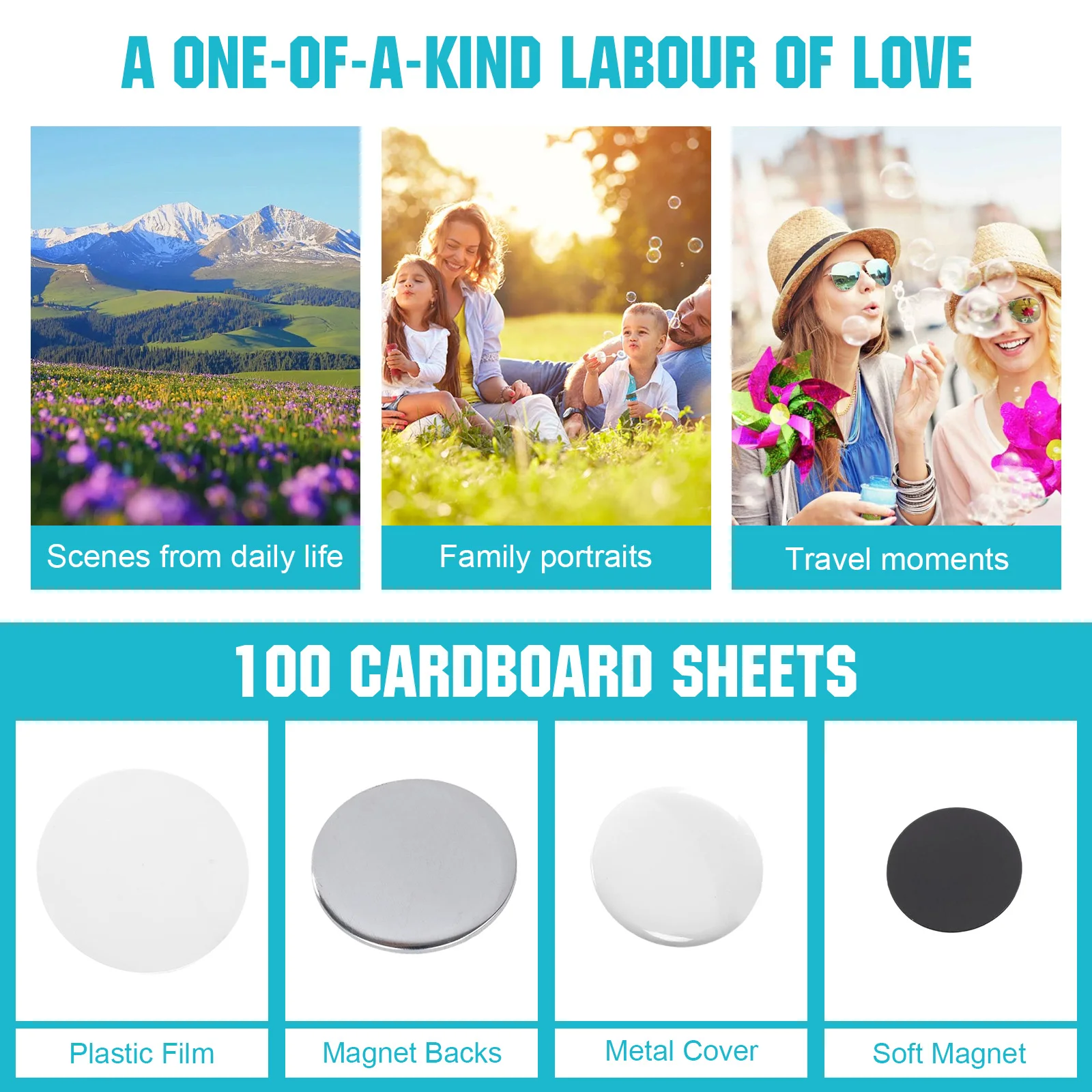 

2.28x2.28in Round DIY Pin Maker Badge Press Machine with Paper Cutter+100pcs Material Fridge Magnet Maker Kit for Home Business