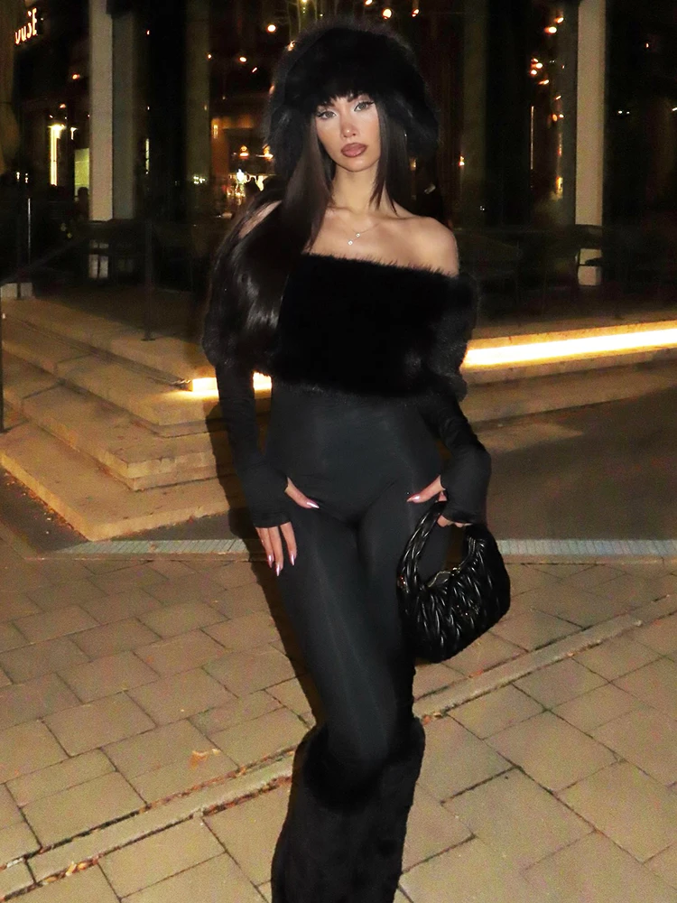 غريب سنور محب فروي المرقعة بذلة المرأة مائل الرقبة كم كامل مثير الشتاء بسيط تمتد نحيل الشارع نادي وزرة #4