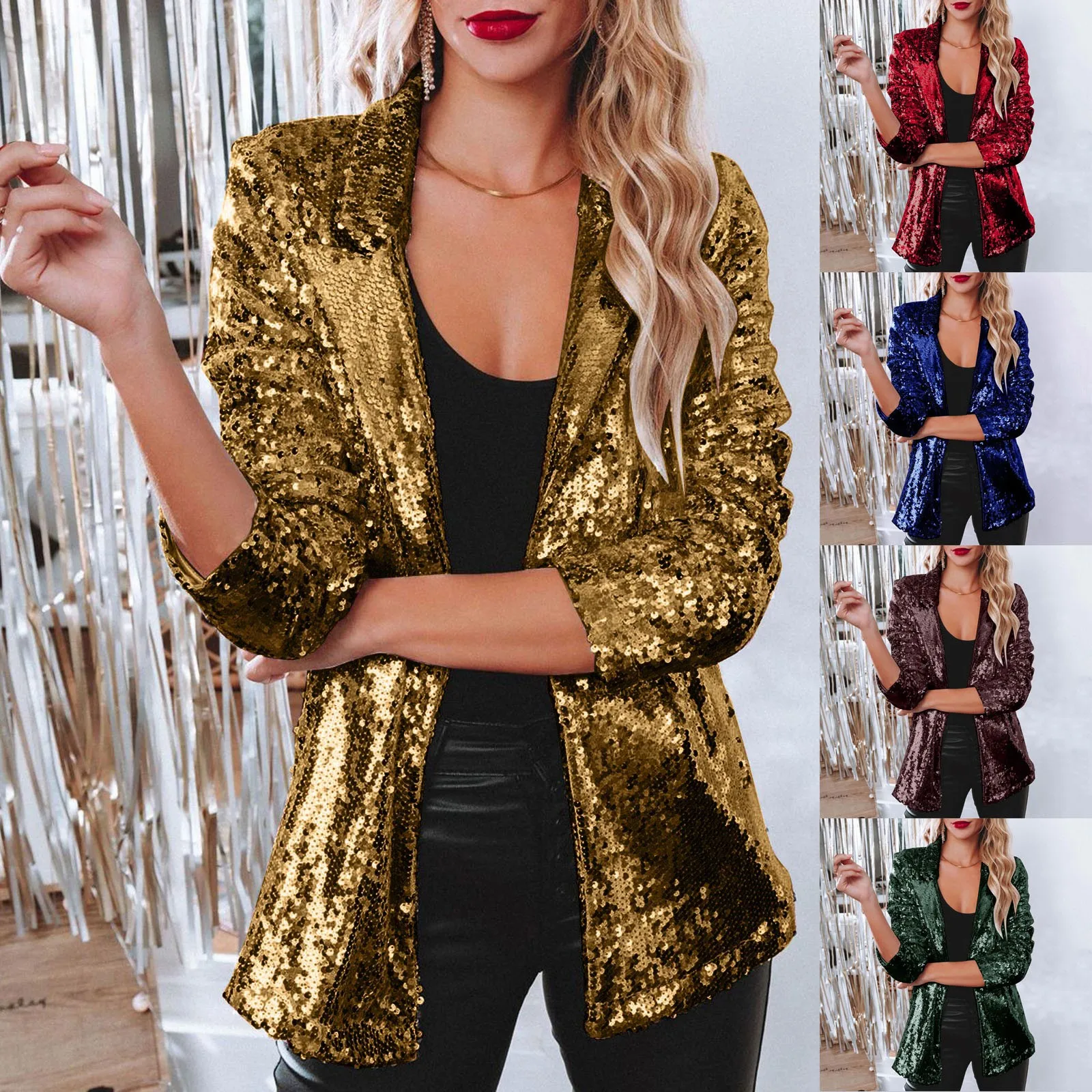 

Warmest Lightweight Jacket Women Sequins Sequin Jacket Casual Long Sleeve Glitter Party Shiny Lapel Womens Jacket Tall Sizes