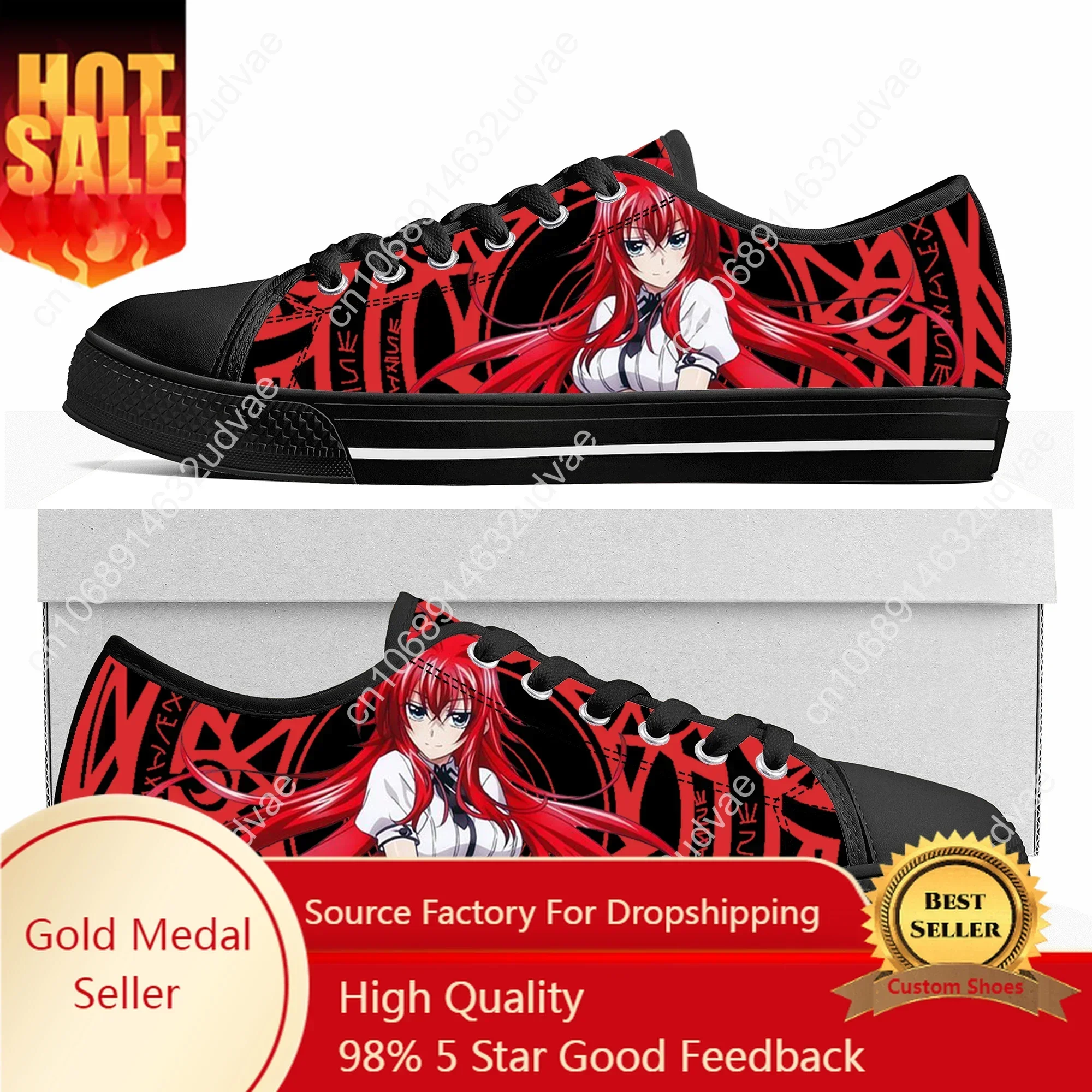 Anime High School DxD Rias Gremory Low Top Sneakers Mens Womens High Quality Canvas Sneaker Couple Shoes Custom Shoe