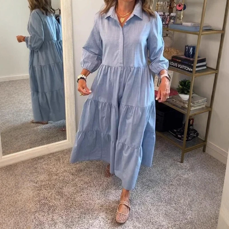 

2025 Autumn Lady Casual Lapel Shirt Pengpeng Dress