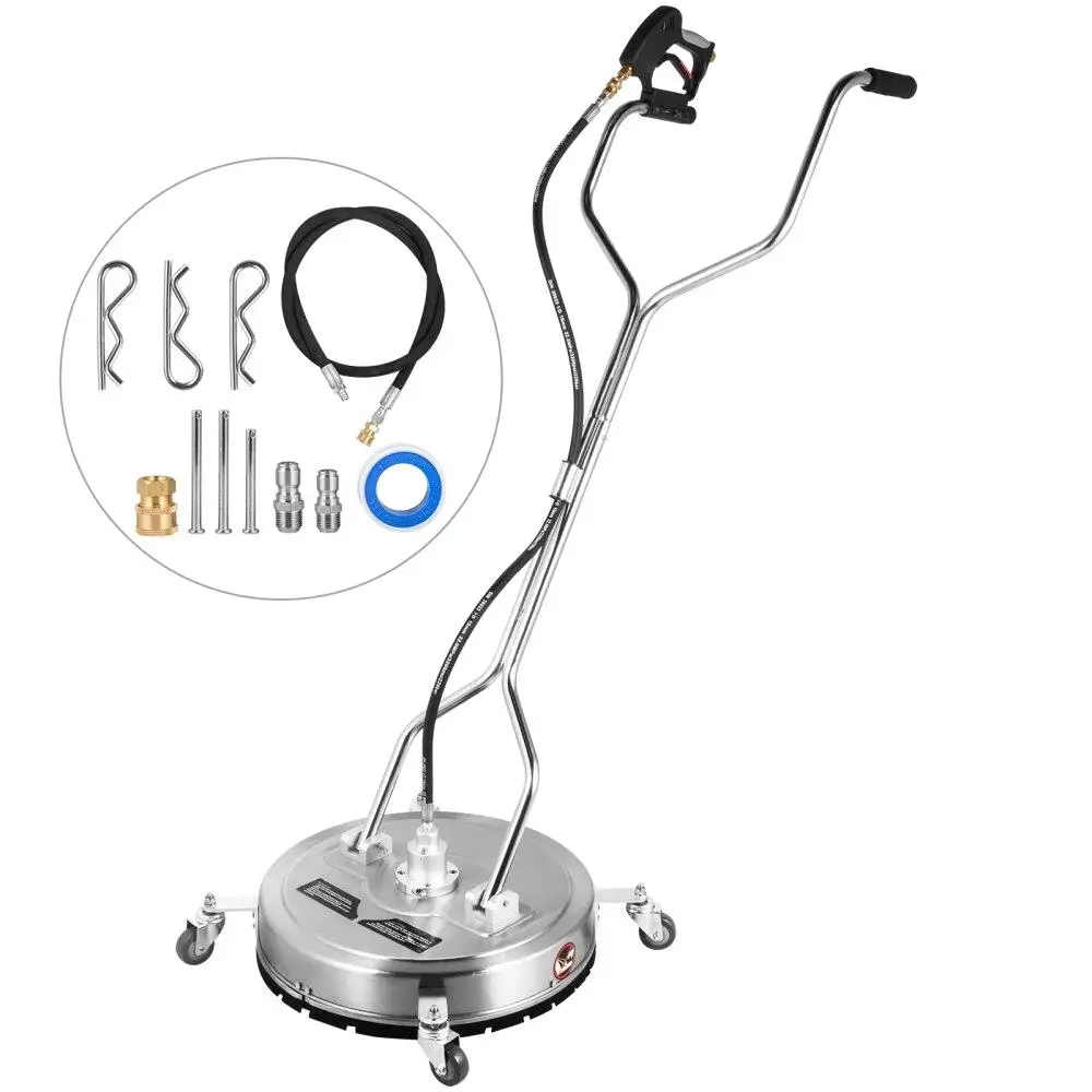 

18 Inch Flat Surface Cleaner for pressure Washer 4000PSI 3/8 Quick Connector with Casters 10.5GPM Stainless Steel Rotating Rod