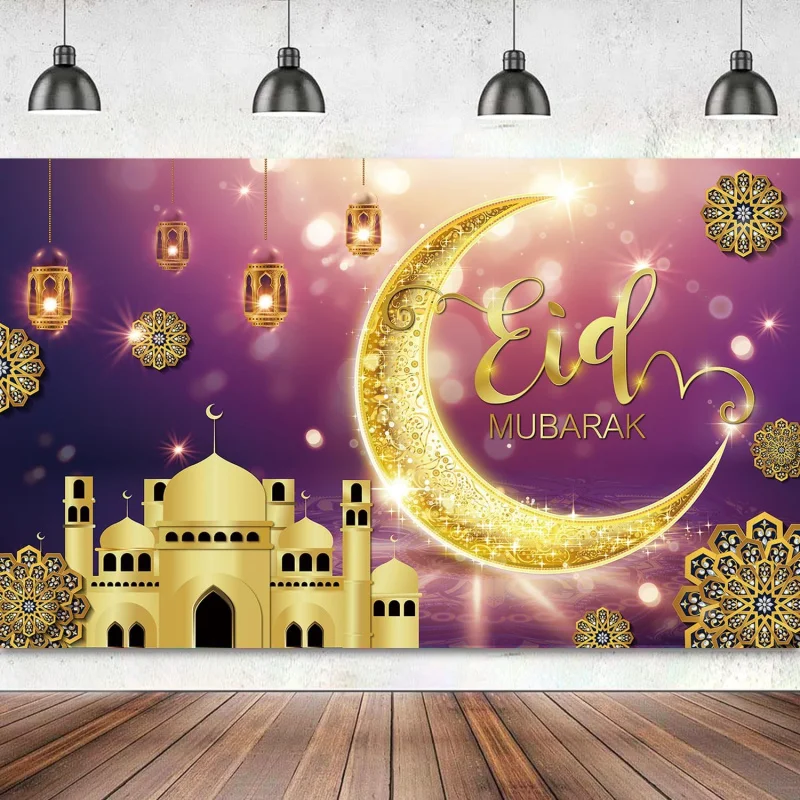 VIKAMA Eid Al Fitr Party Dekoration Eid Al Fitr Banner Ramadan Mubarak Hintergrundvorhang Muslimische Ramadan Party Dekoration