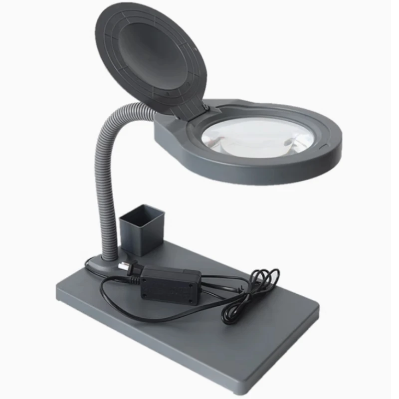 Lente d'ingrandimento ottica da tavolo Lampada in vetro Lente d'ingrandimento flessibile 3-10x Lenti d'ingrandimento con luci a LED che aiutano la pinza per saldatura a mano