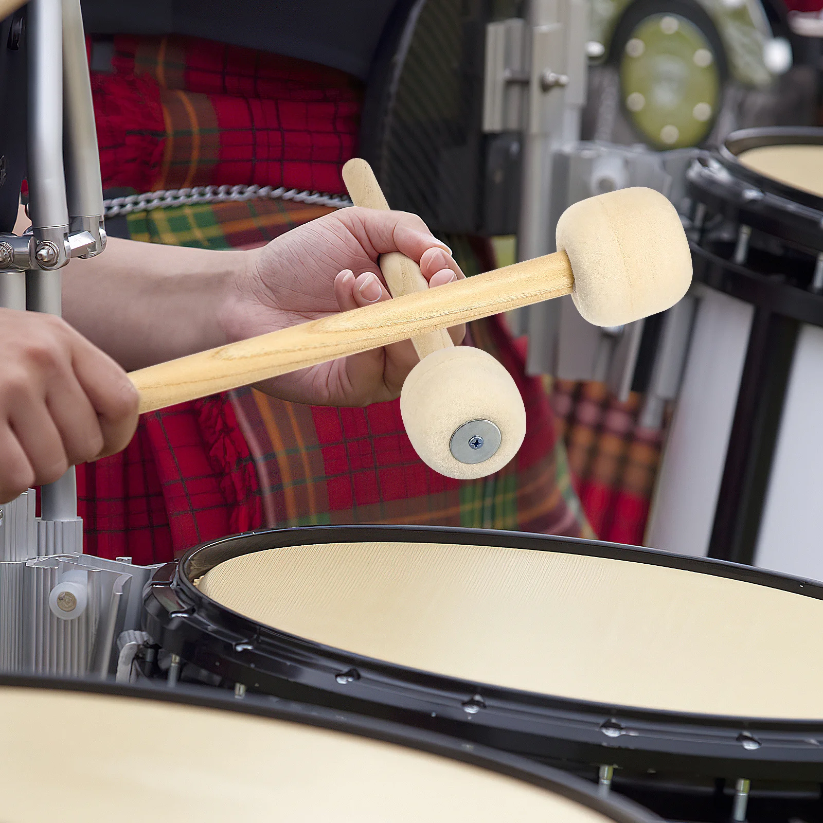 

2Pcs Bass Drum Mallets Wool Felt Wrapped Head Ideal for Adults Practice Concerts Instrument Accessories