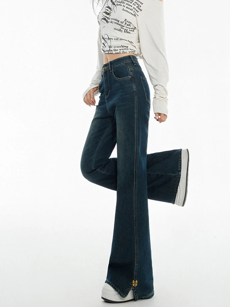 

plus Size High Waist American Retro Flared Jeans Women Loose Slimming Hoof Jeans Casual Cotton Polyester Blend