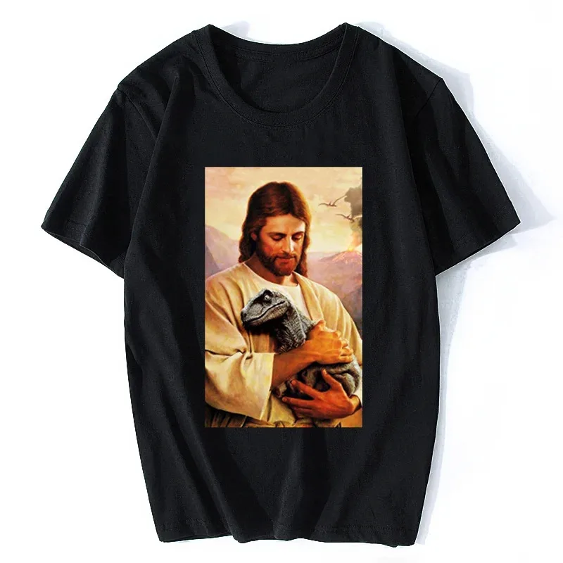 Euro Size Tops Jesus Raptor T-shirt Jesus Raptor Jesus Raptor Trend Trending Unisex Tshirt Cotton Fitness Top Tee Men's Clothing