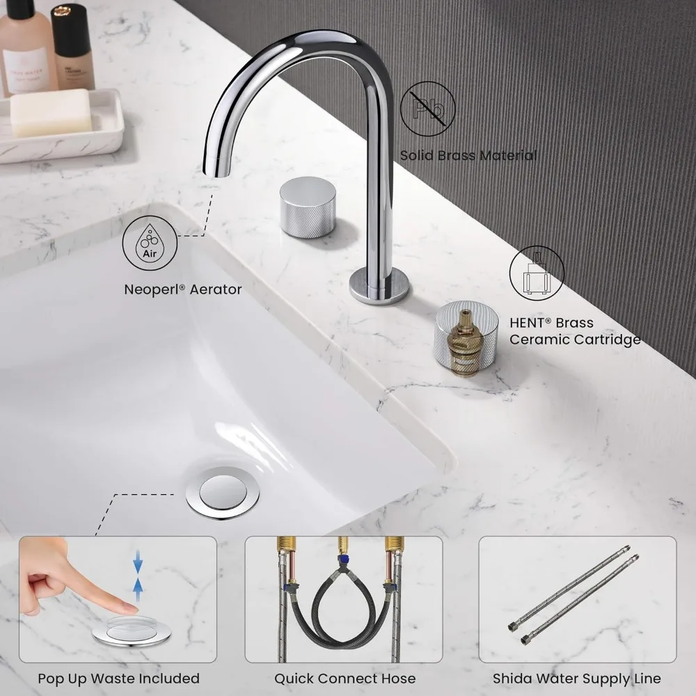 8-дюймовый широко распространенный смеситель для унитаза со сливной сборкой, твердая латунь, конструкция с 3 отверстиями для круглых раковин для ванной комнаты