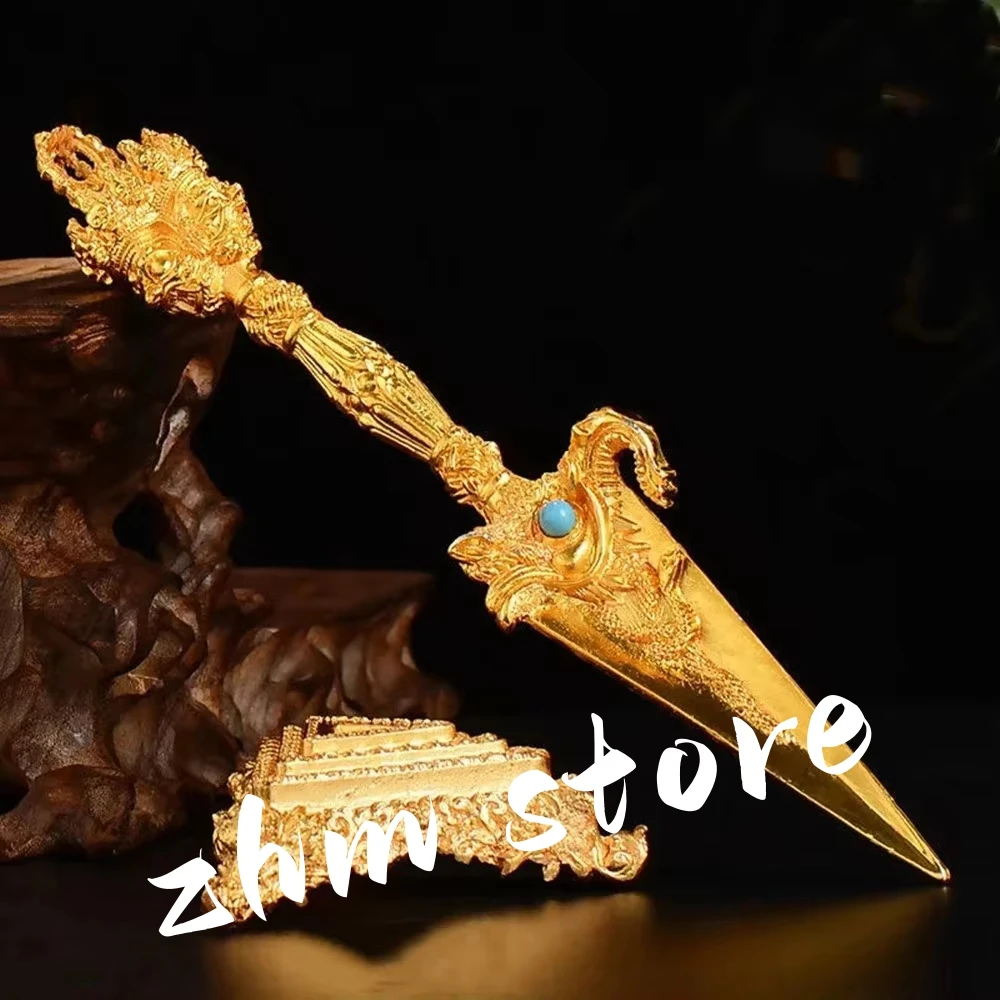 

Golden Tantric Buddhist Steel Pestle Inlaid Gem Handicraft Auspicious Tibetan Demon Buddhism Desktop Home Gift Indoor Decorative