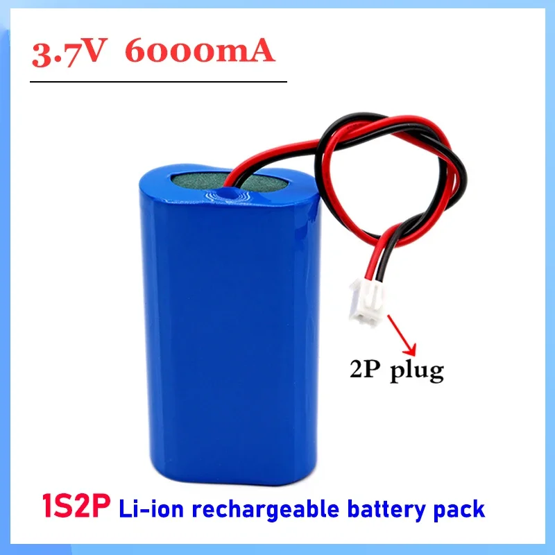 3.7V 6000mA 1S2P 18650 Li-ion Rechargeable Battery Pack with 2P Plug Built-in BMS Suitable for Small Appliances  Backup Battery