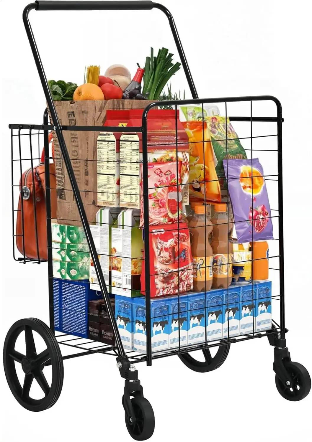 

Foldable Shopping Cart with Wheels, Portable Utility Cart for Groceries Laundry Storage Organizer