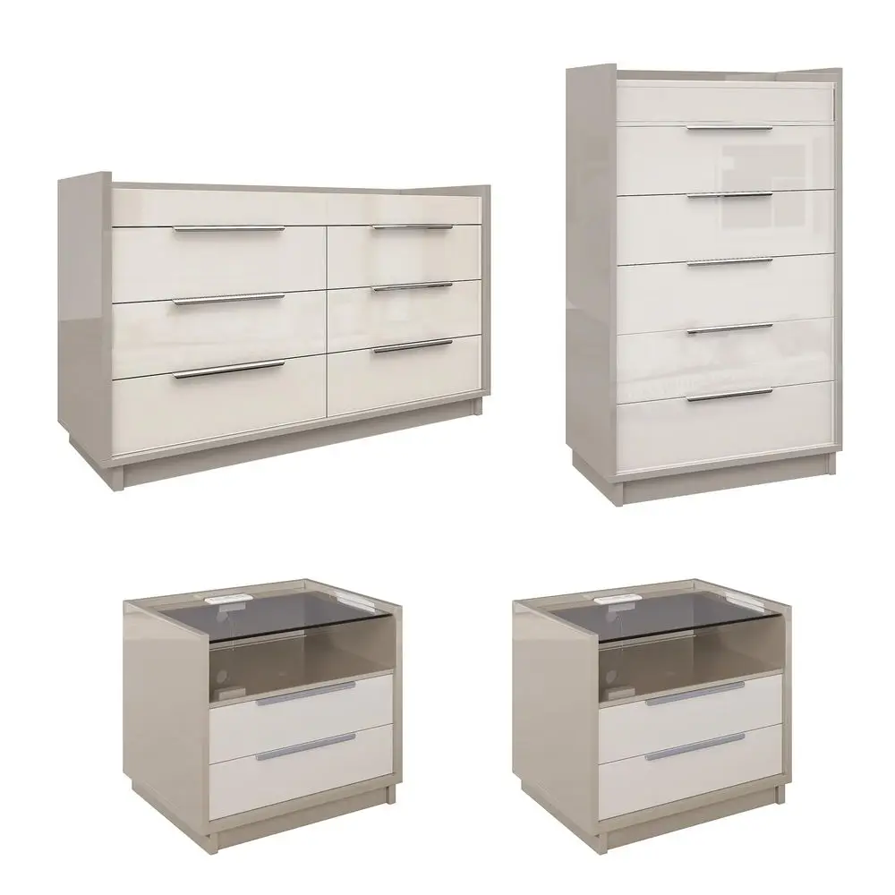 

4 Piece Bedroom Furniture Set, 2 Nightstands with Charging Station, 8 Drawer Dresser with LED Light amp 5 Drawer Chest, Modern