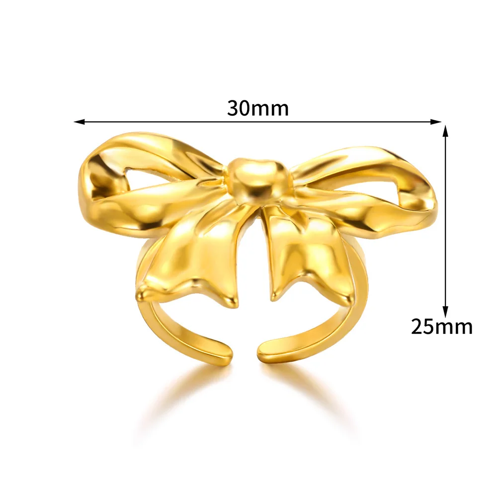 Gold Color Bow Jewelry Set Earrings Bracelets Rings For Women Fashion Cute Stainless Steel Party Wedding Valentine\'s Day Gifts