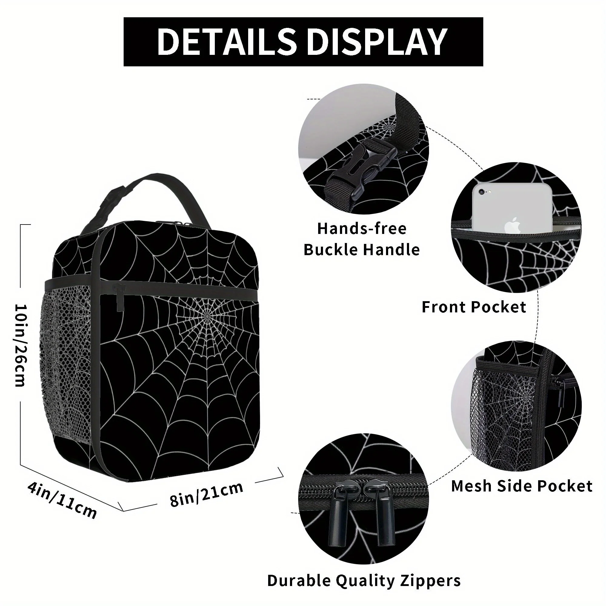 1pc, Spider Web Pattern Design Printed Thermal Bag - Insulated Lunch Tote for Home/Restaurant/Office Use (No Food Contact), Unis