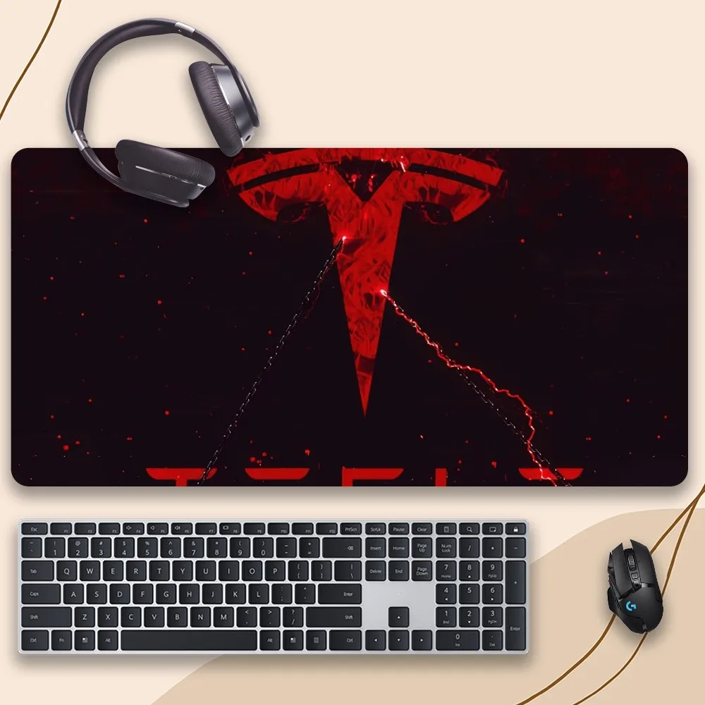 New Energy Car T-Tesla Logo Mouse Pad For Gamer Professional Non-Slip Mouse Mat Game Locking Edge Computer Keyboard Mat