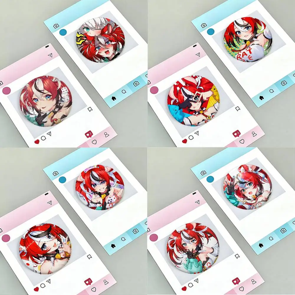 H-Hakos Baelz VTuber Girl Premium Tinplate Round Lapel Pins: Cute Badge Brooches For Shoulder Bag Accessories, Souvenir Gifts