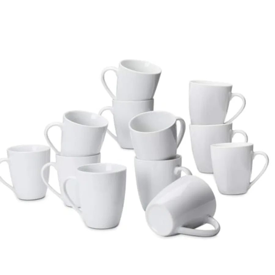 

12 oz White Porcelain Coffee Mug Set for Home and Office Use 12 Count Durable and Elegant Design Ideal for Daily Coffee or Tea