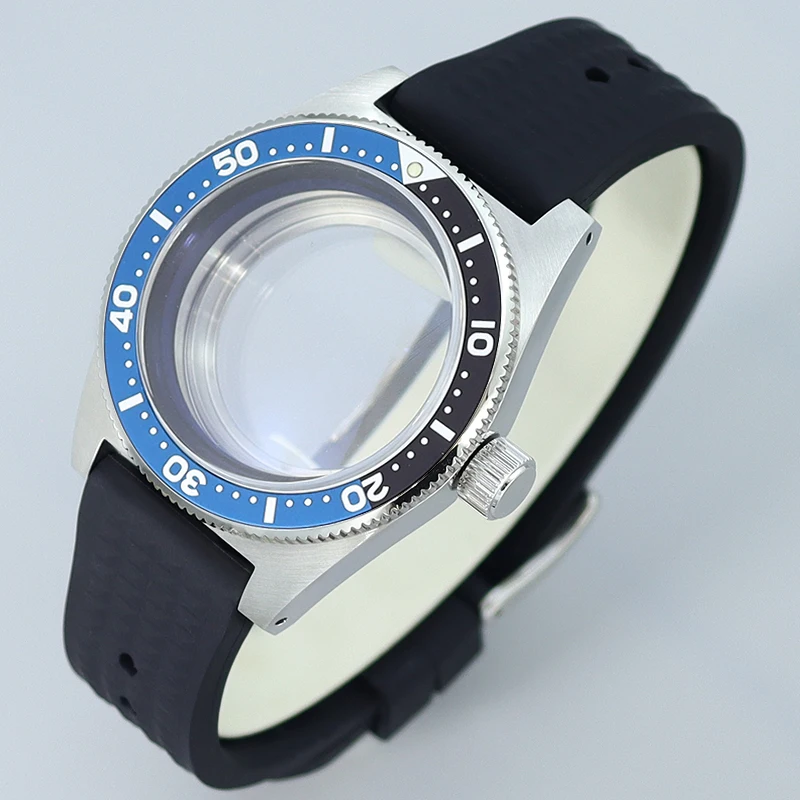 40mm caixa de relógio à prova dwaterproof água pulseira de borracha para nh35 modificado 62mas nh34 nh36 nh70 movimento acessórios relógio vidro cristal safira