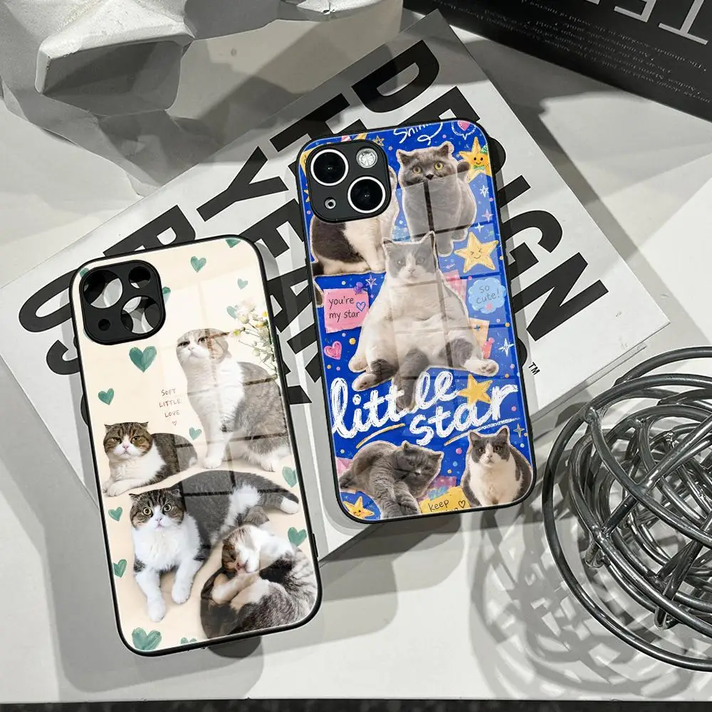 Y2k Kitty Sticker Cutout Aesthetic Cover Phone Case Tempered Glass Shell FOR IPhone 16ProMAX 14 12 17Pro Air 15 16 Plus 13 Pro M