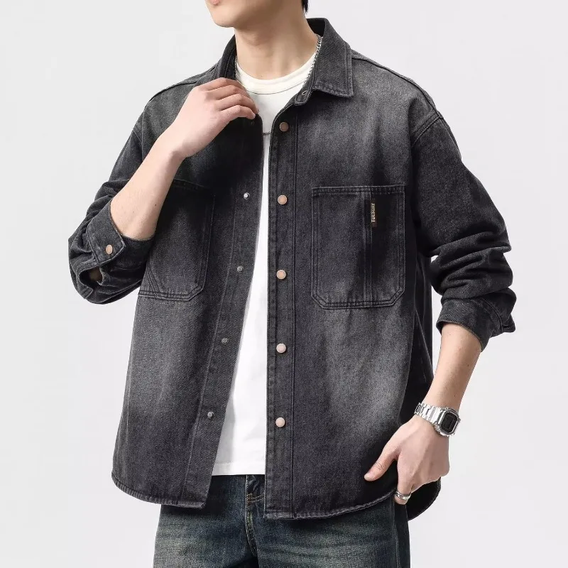 Autumn Button Men's Denim Jacket Lxury Original Clothing New in Loose Outwear Korea Branded Low Price Y2k Casual Male Jean Coats