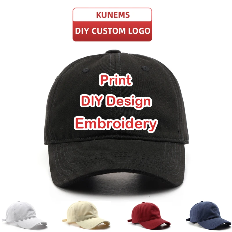 KUNEMS Custom LOGO Cotton Baseball Cap for Women and Men DIY Print Sun Hat Custom Embroidery Text Design Trucker Mesh Hat Unisex