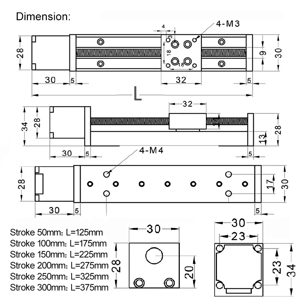 CNC Gantry 3-Axis XYZ Linear Stage T-type Slide Stage Linear Axis 50-300mm Stroke with NEMA11 28MM Stepper Motor Slide Module