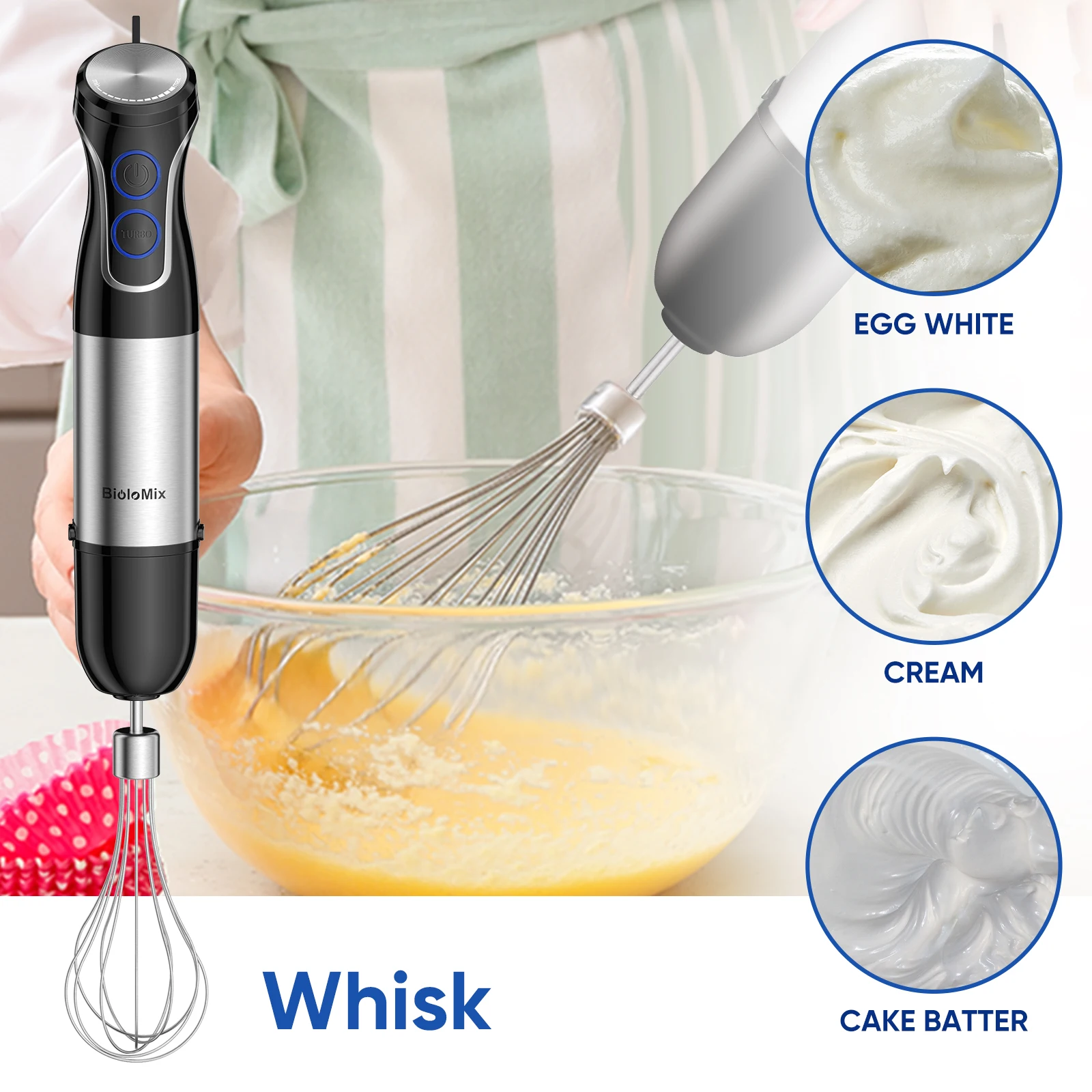 BioloMix 5 in 1 Immersion Hand Blender,1500W Blender with 304 Stainless Steel Blade,Food Processor,Smoothies Puree Baby Food