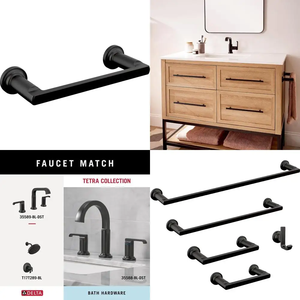 

«Tetra Collection 8-дюймовый матовый черный вешалка для полотенец для рук для аксессуаров для ванной комнаты»